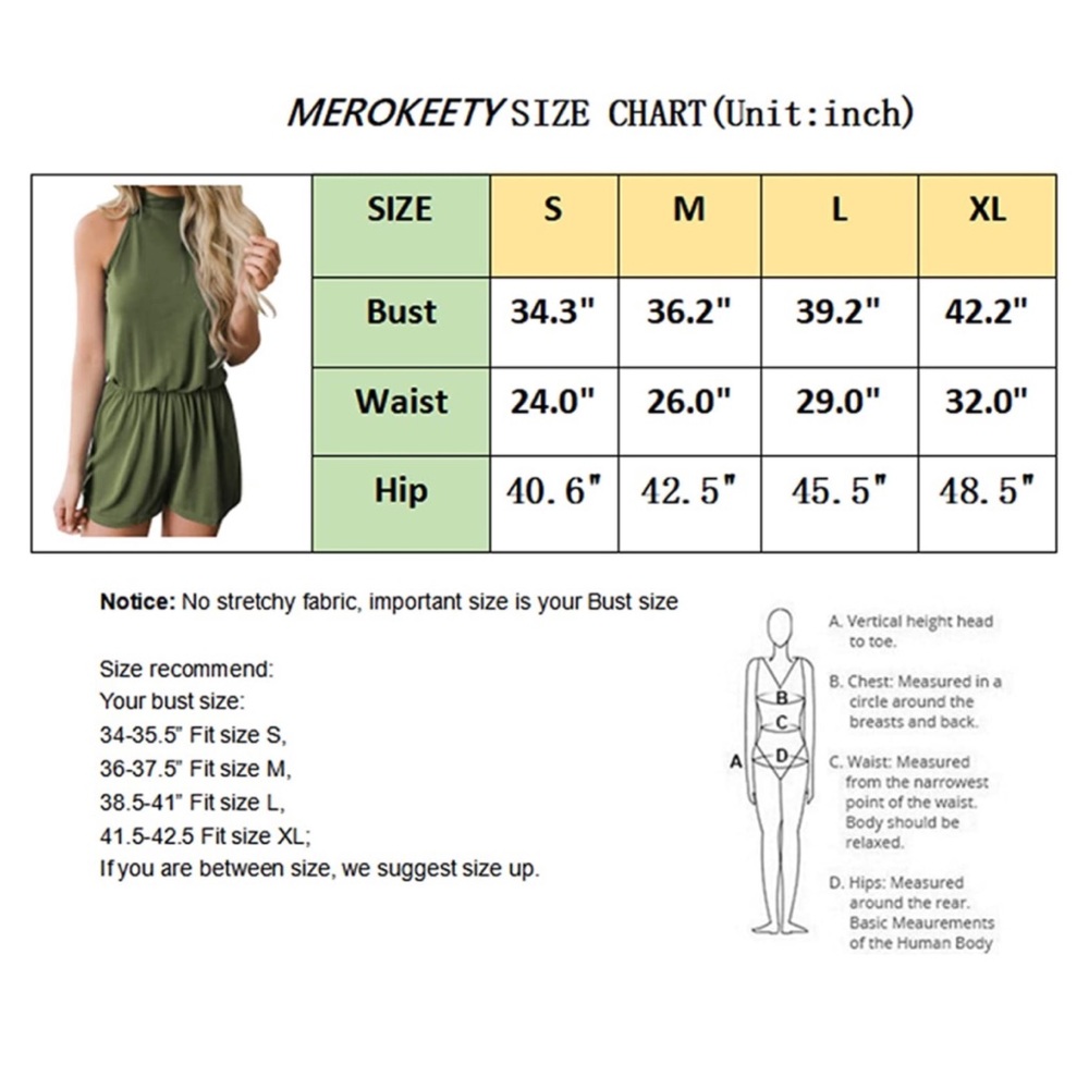 MEROKEETY Summer Halter Neck Shorts Elastic Waist Solid Color Jumpsuit Romper S - Picture 6 of 15
